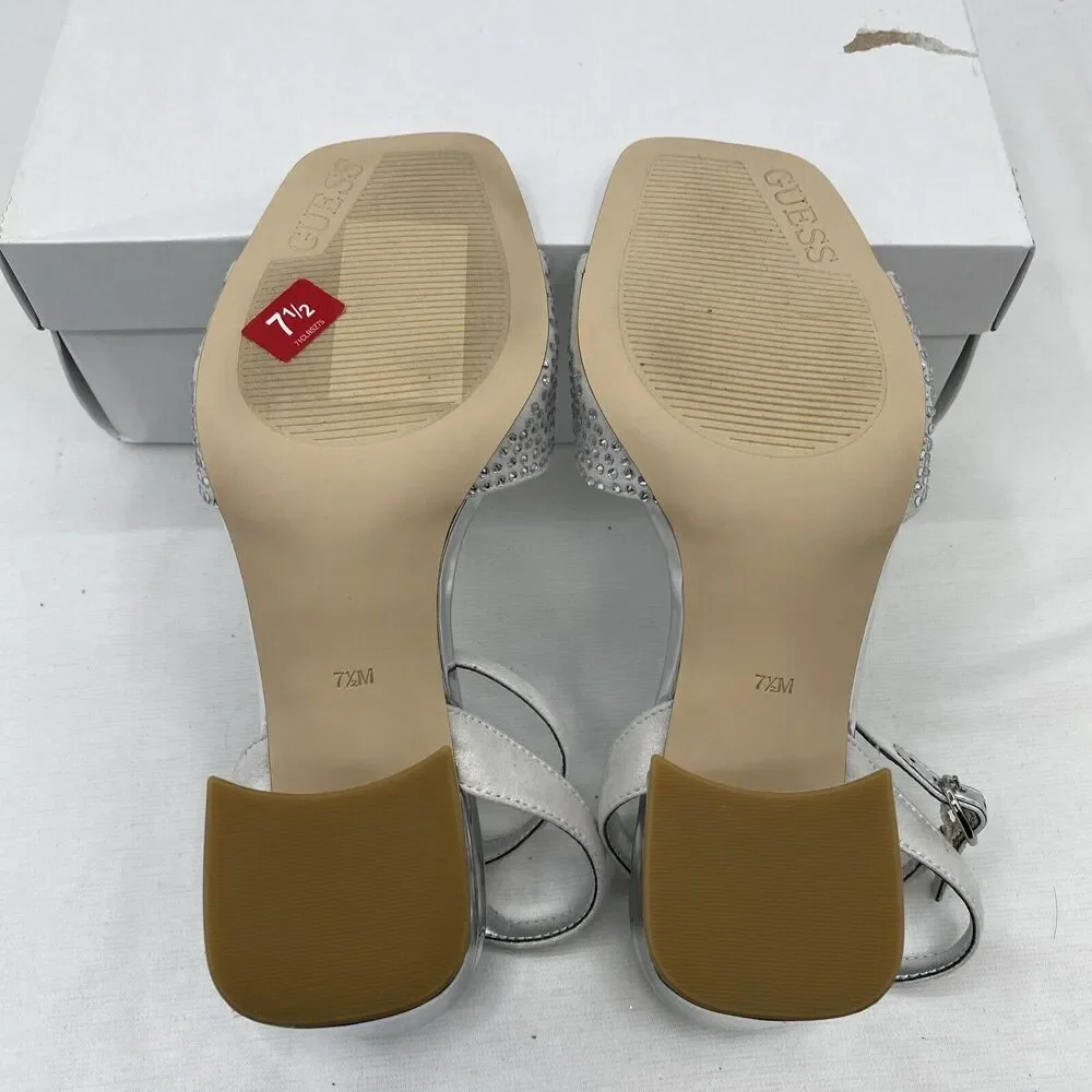 Guess Womens Gelya Silver Ankle Strap Dressy Heels 6 Medium (B,M)